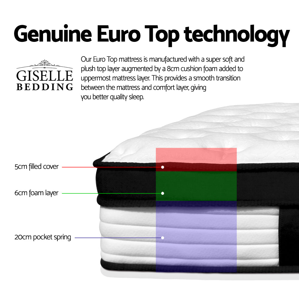 Giselle Bedding Devon Euro Top Pocket Spring Mattress 31cm Thick Queen