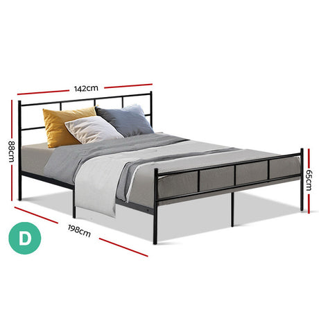 Artiss Metal Bed Frame Double Size Platform Foundation Mattress Base SOL Black