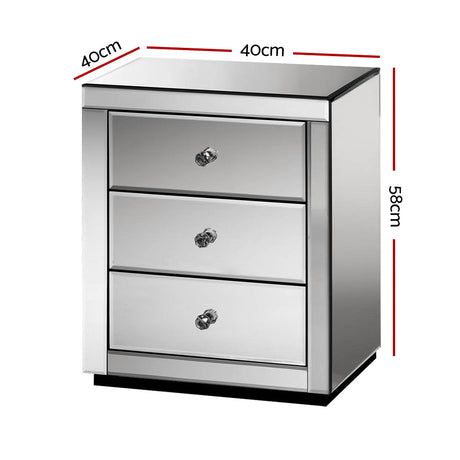 Artiss Mirrored Bedside table Drawers Furniture Mirror Glass Presia Smoky Grey