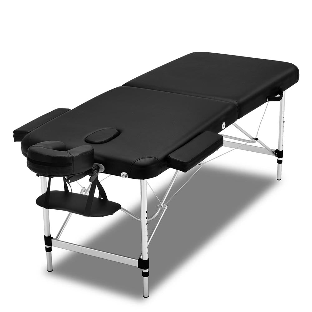 Zenses Massage Table 70cm 2 Fold Aluminium Massage Bed Portable Beauty Therapy Black