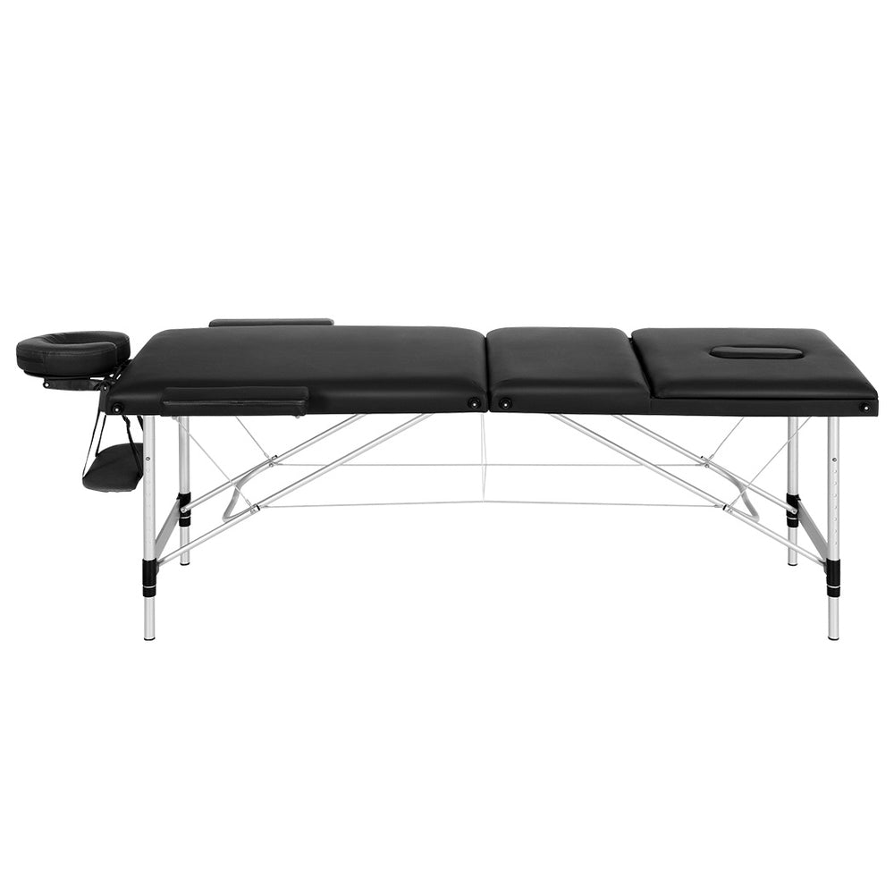 Zenses Massage Table 65CM Width 3 Fold Aluminium Portable Beauty Bed Black