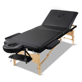 Zenses Massage Table 60cm 3 Fold Wooden Portable Beauty Therapy Bed Waxing Black