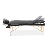 Zenses Massage Table 60cm 3 Fold Wooden Portable Beauty Therapy Bed Waxing Black