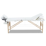 Zenses Massage Table 70cm 3 Fold Wooden Portable Beauty Therapy Bed Waxing White