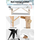 Zenses Massage Table 70cm 3 Fold Wooden Portable Beauty Therapy Bed Waxing White