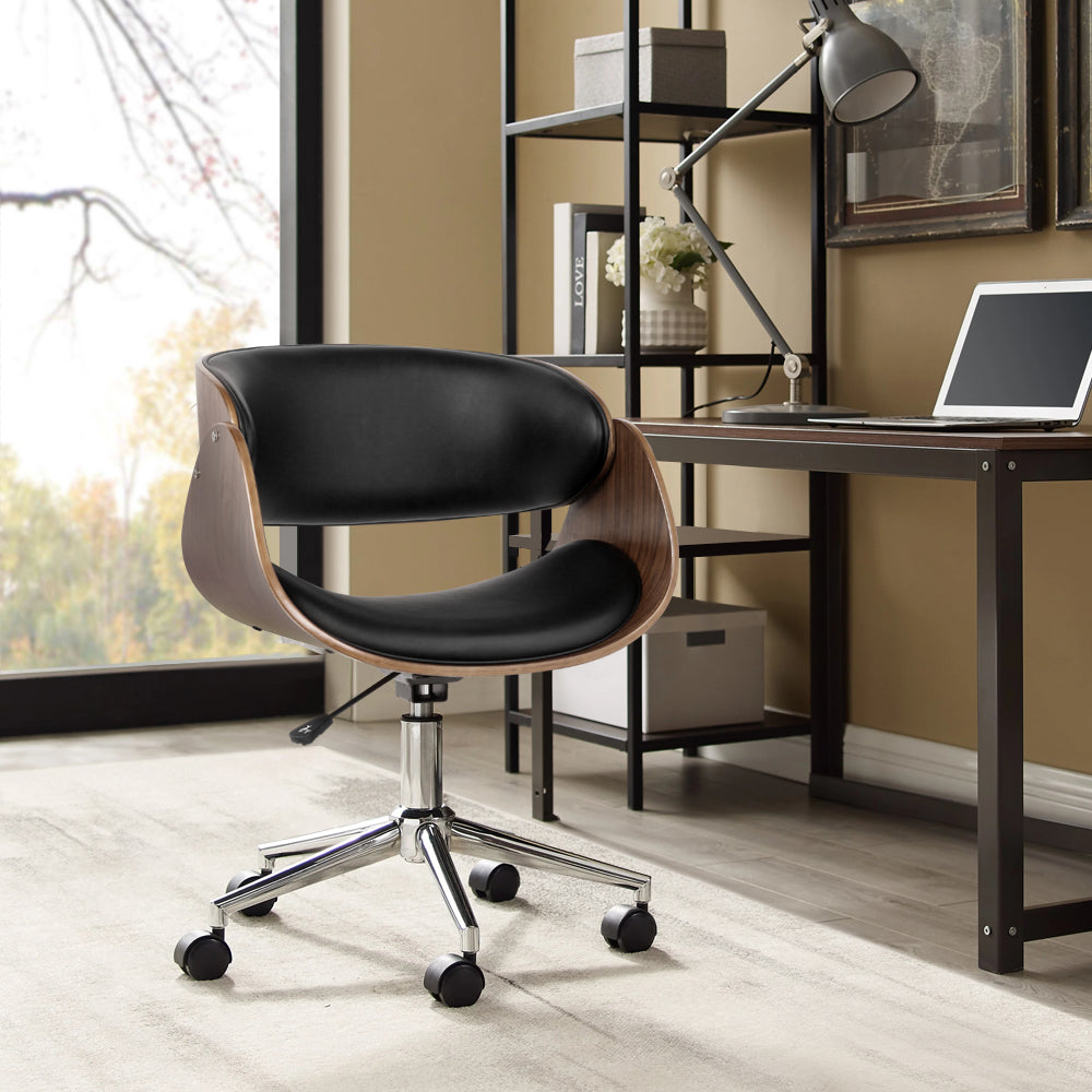 Artiss Office Chair Wooden and Leather Black