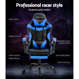 Artiss Office Chair Leather Gaming Chairs Footrest Recliner Study Work Blue