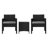 Gardeon Patio Furniture Outdoor Bistro Set Dining Chairs Setting 3 Piece Wicker