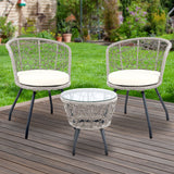 Gardeon 3PC Bistro Set Outdoor Furniture Rattan Table Chairs Patio Garden Cushion Grey