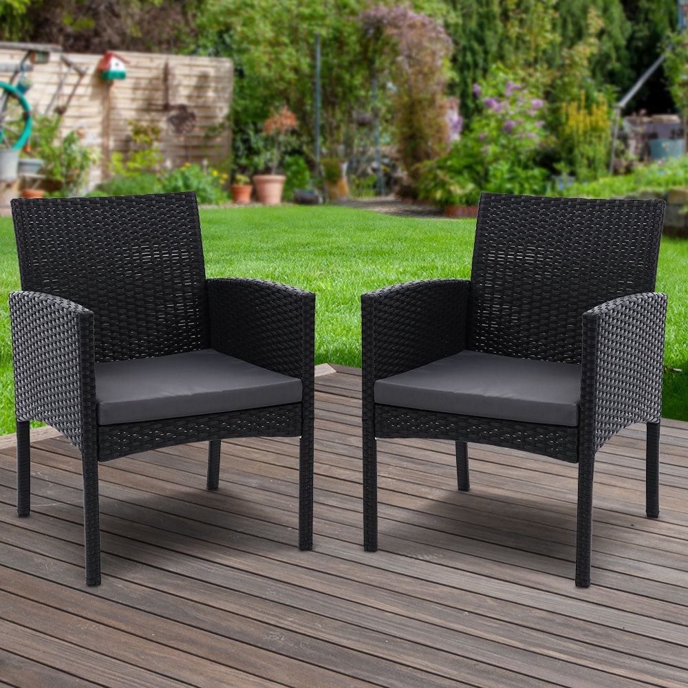 Gardeon 2PC Outdoor Dining Chairs Patio Furniture Rattan Chair Cushion XL Ezra