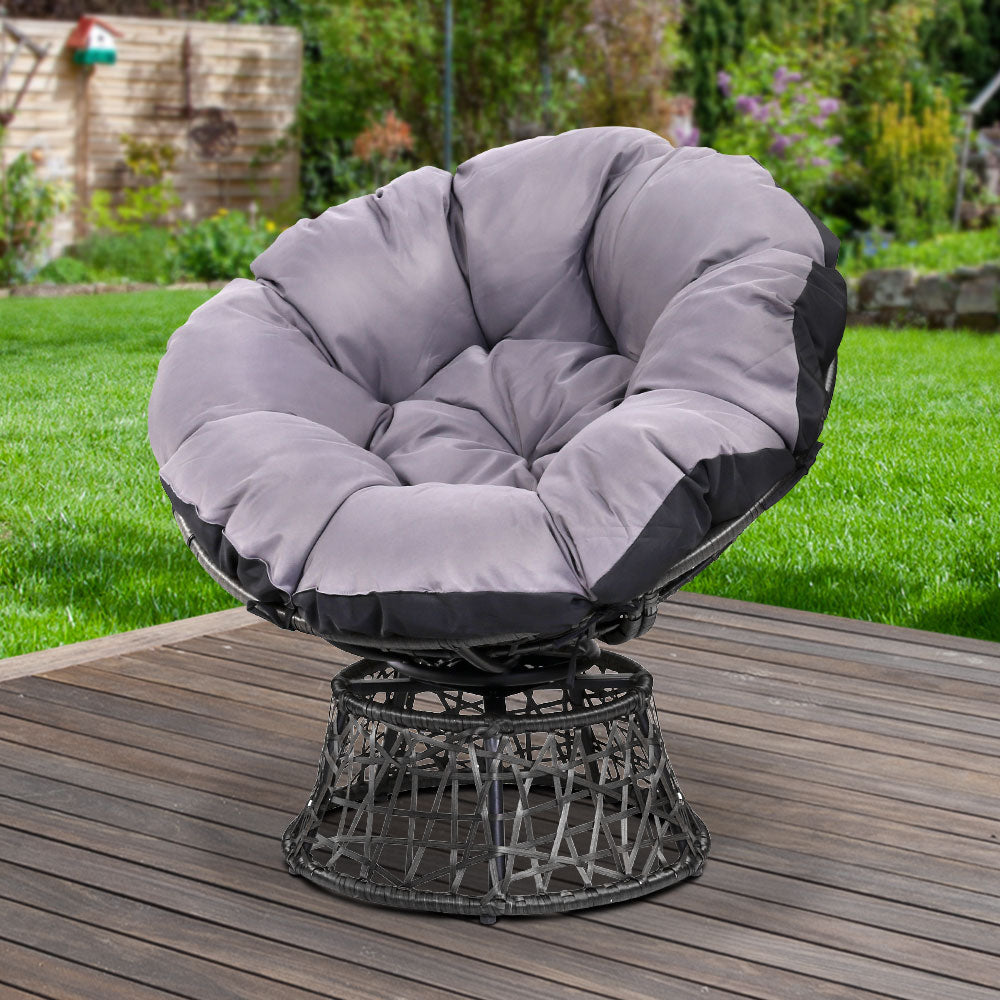 Gardeon Outdoor Papasan Chairs Lounge Setting Patio Furniture Wicker Black