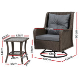 Gardeon Outdoor Chairs Patio Furniture Lounge Setting 3 Pcs Wicker Swivel Chair Table Bistro Set