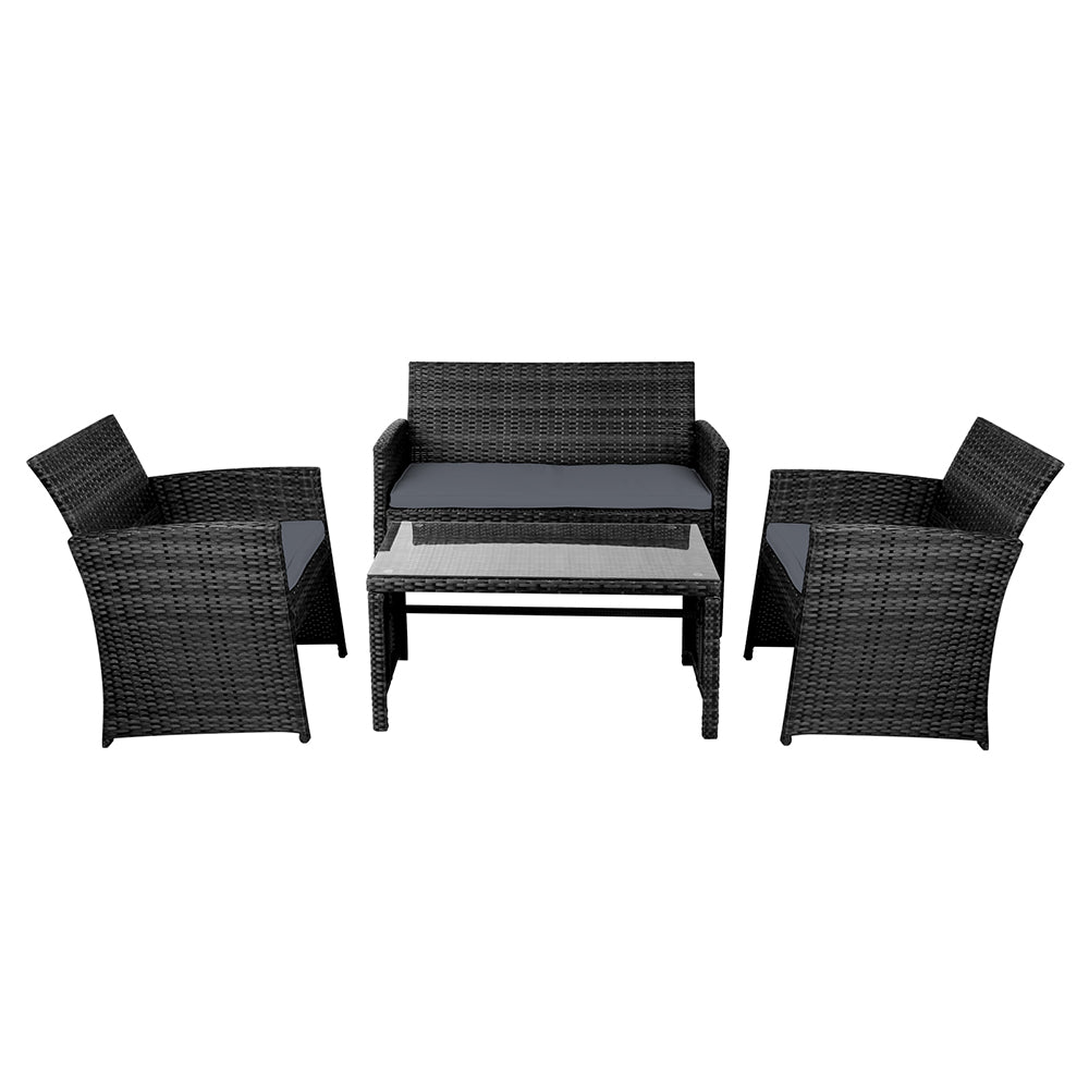 Gardeon Set of 4 Outdoor Lounge Setting Rattan Patio Wicker Dining Set Black