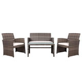 Gardeon Set of 4 Outdoor Lounge Setting Rattan Patio Wicker Dining Set Mixed Grey