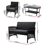 Gardeon 4 PCS Outdoor Furniture Lounge Setting Wicker Dining Set Black