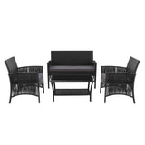 Gardeon 4 PCS Outdoor Furniture Lounge Setting Wicker Dining Set Black