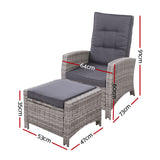 Gardeon 2PC Recliner Chairs Sun lounge Wicker Lounger Outdoor Furniture Adjustable Grey