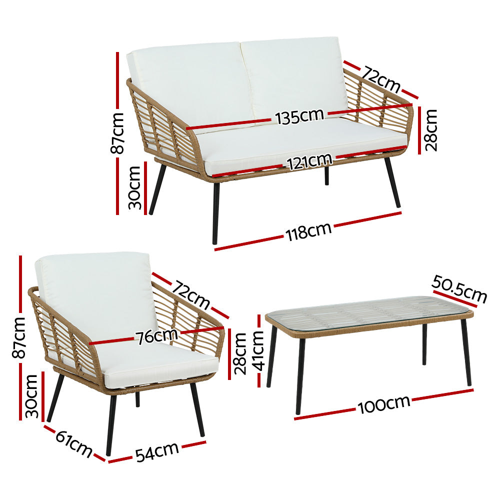 Gardeon Outdoor Furniture Sofa Set 4 Piece Rattan Lounge Set Table Chairs