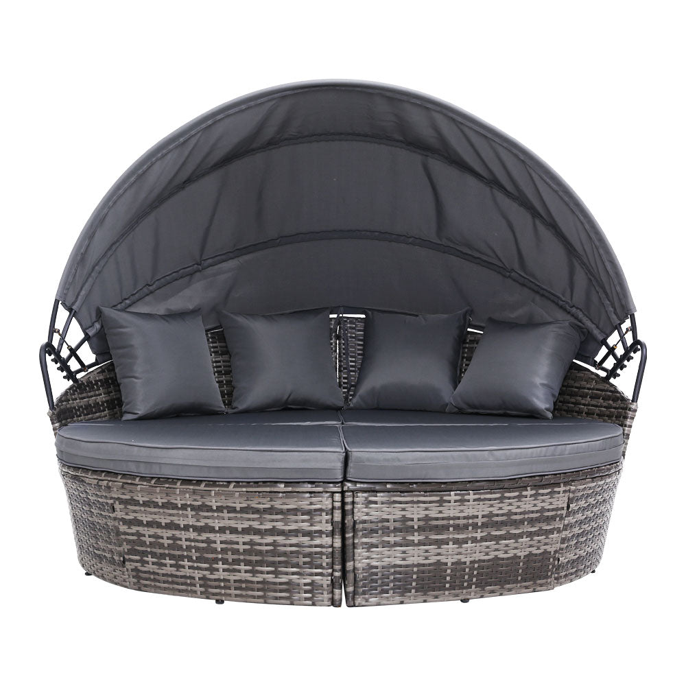 Gardeon Sun Lounge Setting Wicker Lounger Day Bed Outdoor Furniture Patio Grey