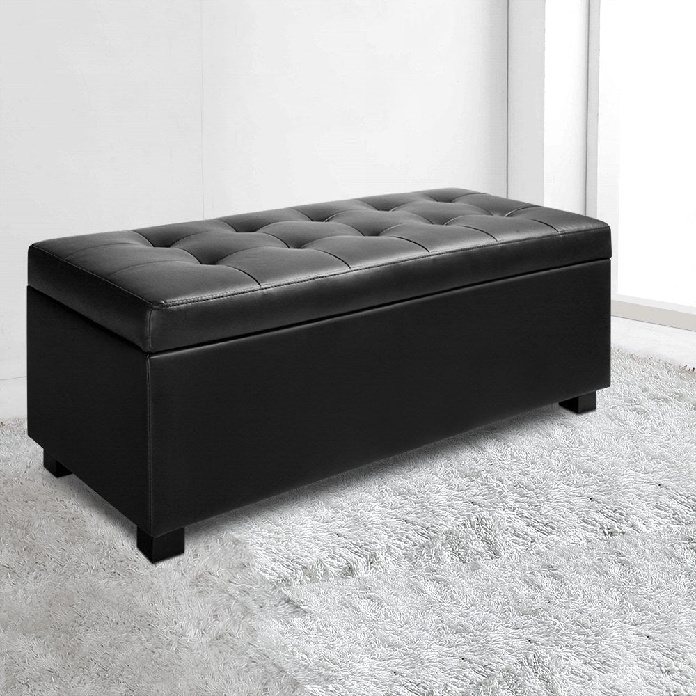 Artiss PU Leather Storage Ottoman - Black