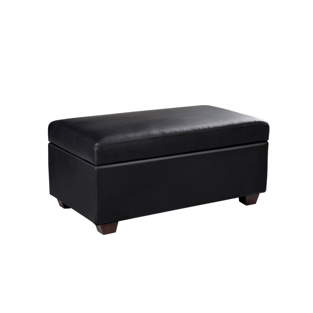 Artiss Faux PU Leather Storage Ottoman - Black