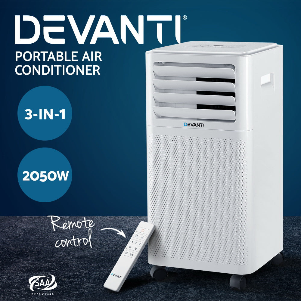 Devanti Portable Air Conditioner Cooling Mobile Fan Cooler Dehumidifier White 2000W