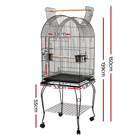 i.Pet Large Bird Cage with Perch - Black