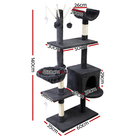 i.Pet Cat Tree 140cm Trees Scratching Post Scratcher Tower Condo House Furniture Wood