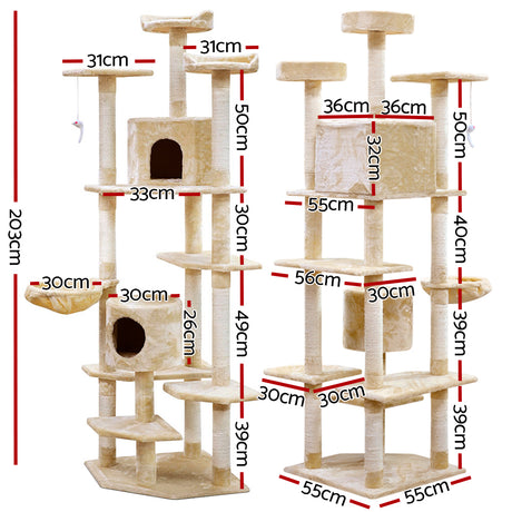 i.Pet Cat Tree 203cm Trees Scratching Post Scratcher Tower Condo House Furniture Wood Beige