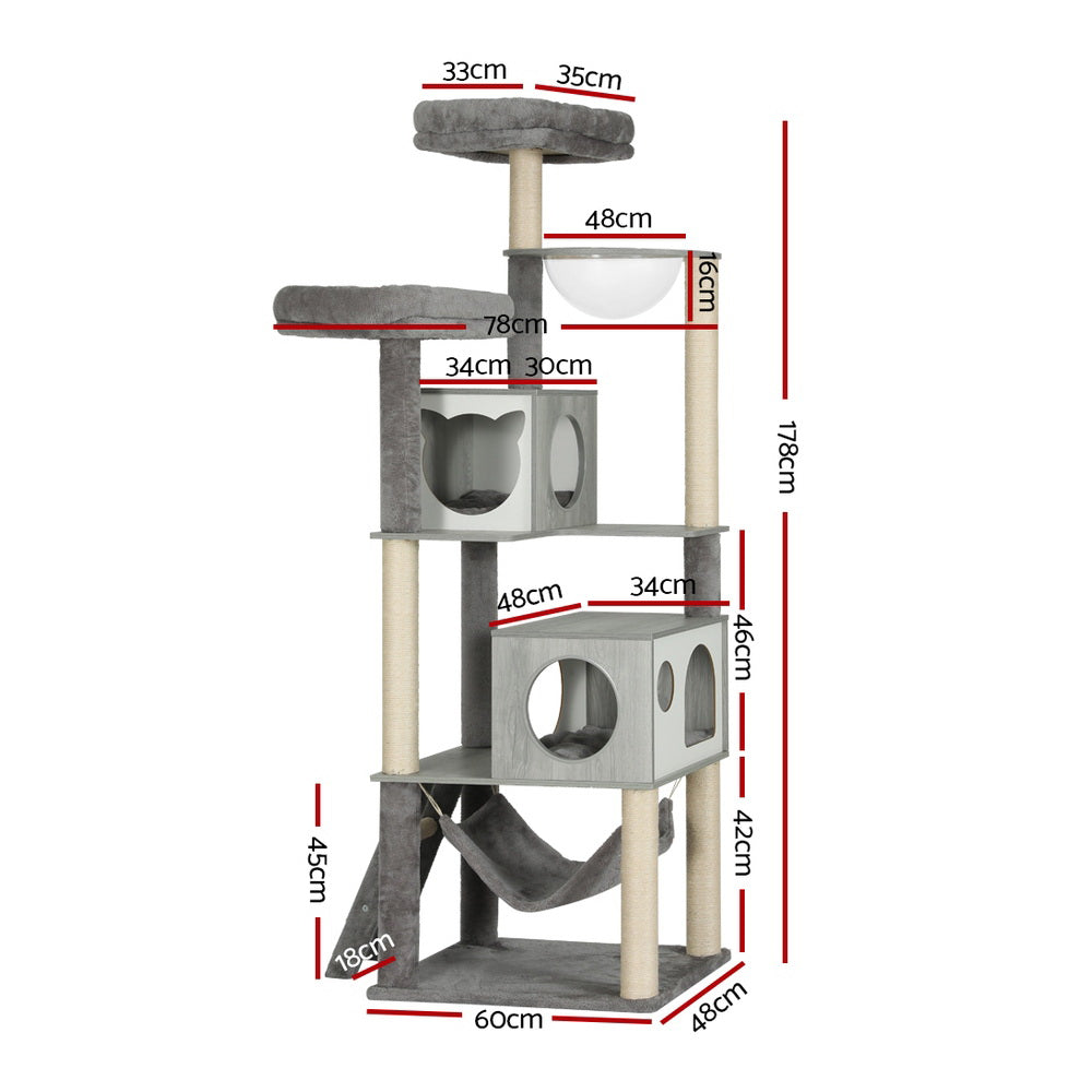 i.Pet Cat Tree 178cm Tower Scratching Post Scratcher Wood Bed Condo House Wooden Ladder