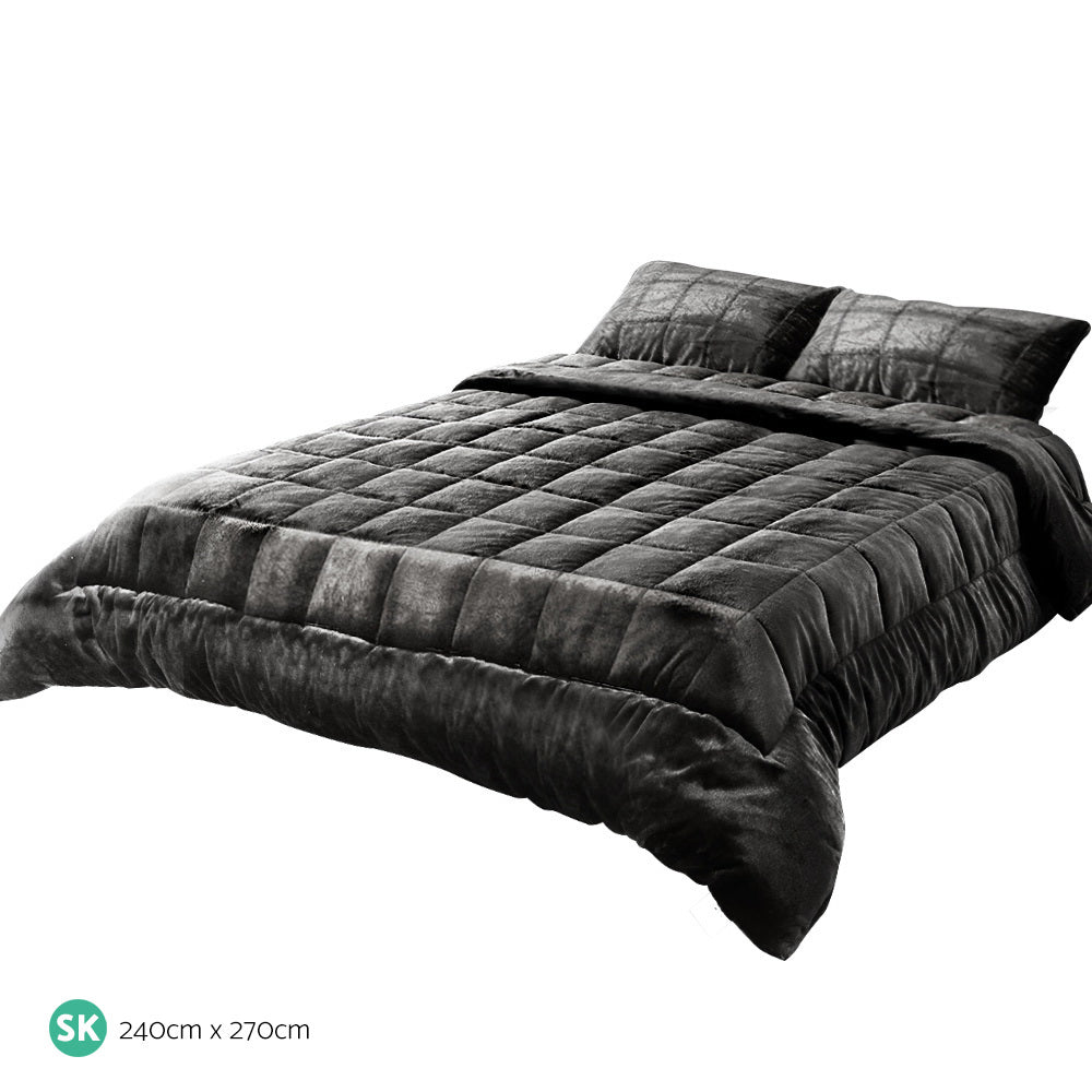 Giselle Bedding Faux Mink Quilt Charcoal Single King