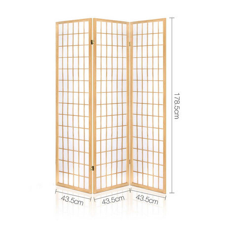 Artiss Room Divider Screen Wood Timber Dividers Fold Stand Wide Beige 3 Panel