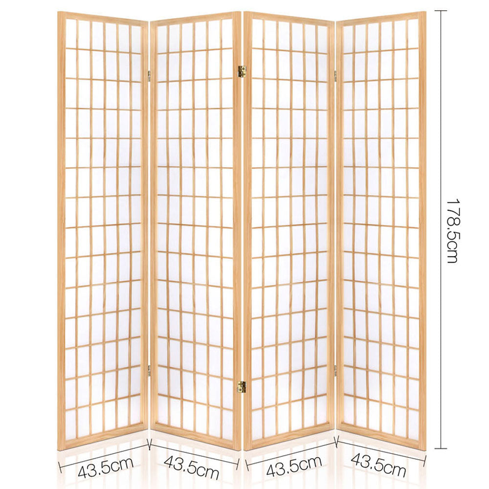 Artiss Room Divider Screen Wood Timber Dividers Fold Stand Wide Beige 4 Panel