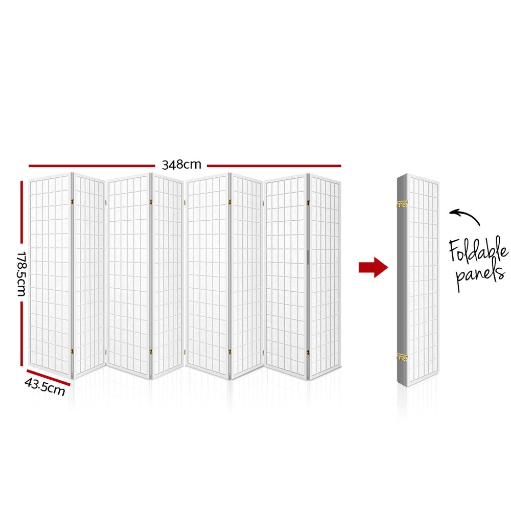 Artiss Room Divider Screen Wood Timber Dividers Fold Stand Wide White 8 Panel