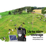 Giantz Electric Fence Energiser Solar Fencing Energizer Charger Farm Animal 15km 0.8J