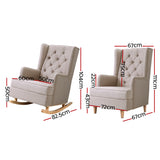 Artiss Rocking Armchair Feedining Chair Fabric Armchairs Lounge Recliner Beige