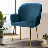 Artiss  Set of 2 Kynsee Dining Chairs Armchair Cafe Chair Upholstered Velvet Blue