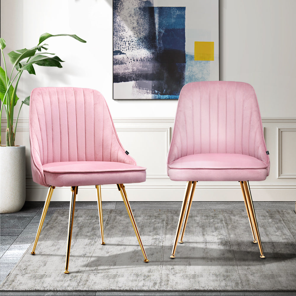 Artiss Set of 2 Dining Chairs Retro Chair Cafe Kitchen Modern Iron Legs Velvet Pink