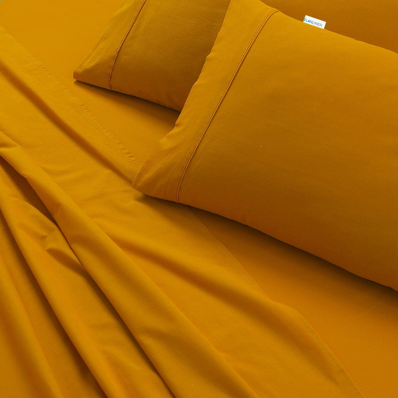 Elan Linen 100% Egyptian Cotton Vintage Washed 500TC Mustard King Bed Sheets Set