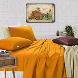 Elan Linen 100% Egyptian Cotton Vintage Washed 500TC Mustard 50 cm Deep Mega Queen Bed Sheets Set