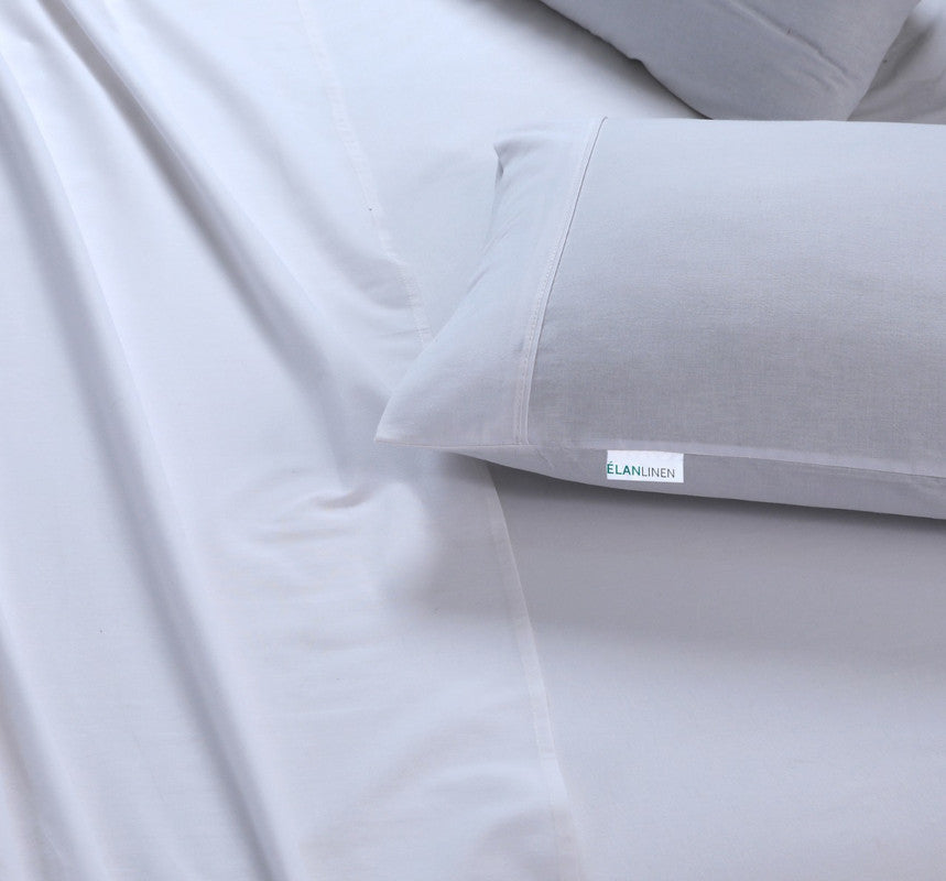 Elan Linen 100% Egyptian Cotton Vintage Washed 500TC White Queen Bed Sheets Set