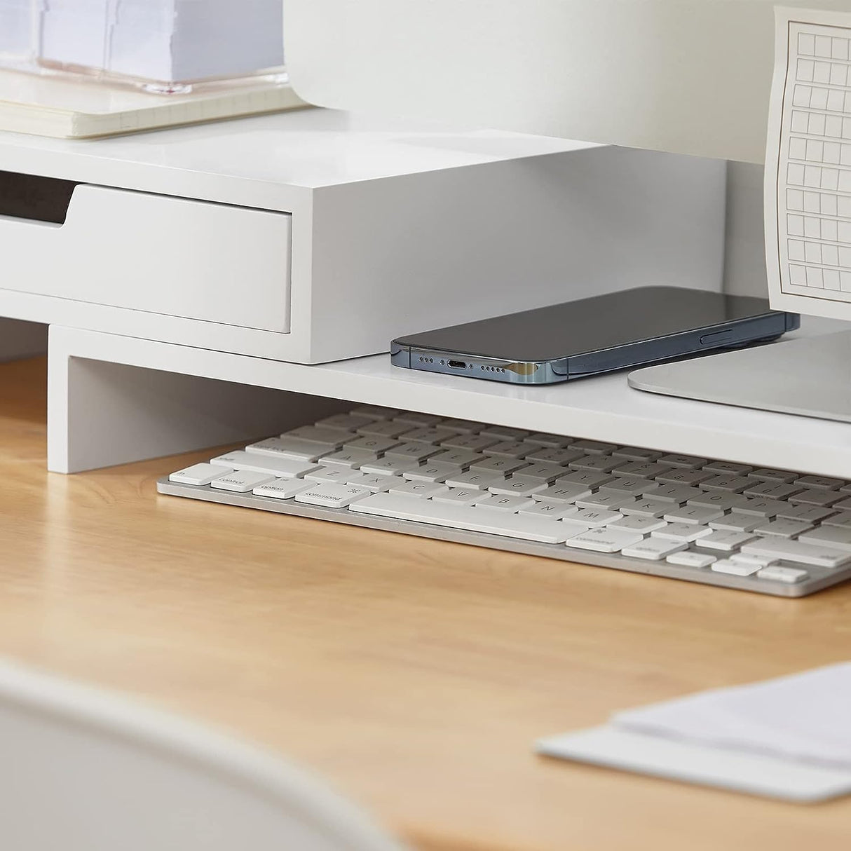 White Monitor Stand with Drawers