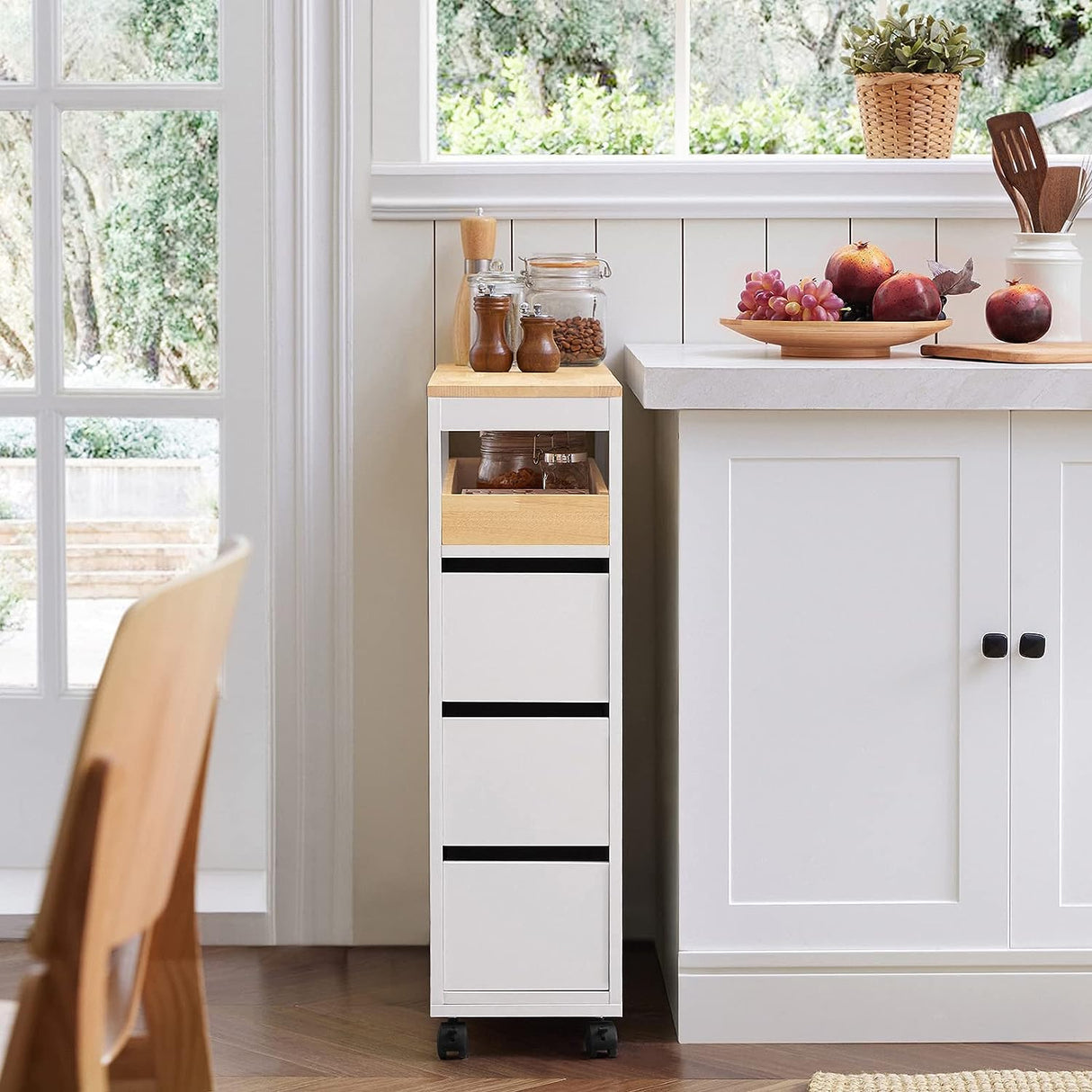 Storage Cart Narrow Cabinet Wheels Tray Drawers