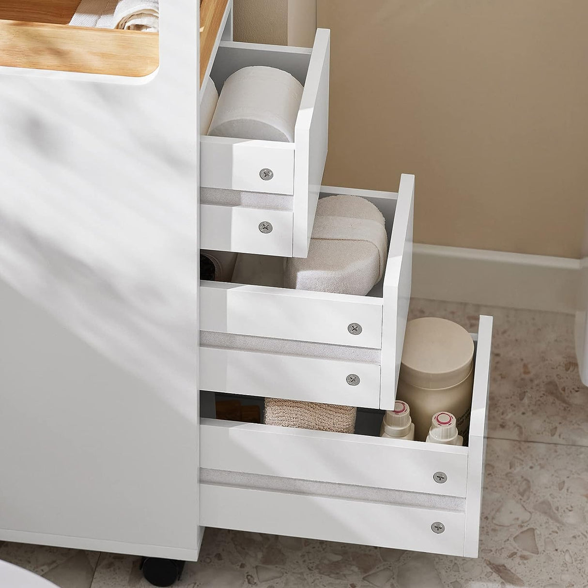 Storage Cart Narrow Cabinet Wheels Tray Drawers