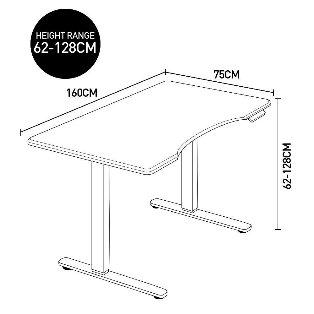 Fortia Sit To Stand Up Standing Desk, 160x75cm, 62-128cm Electric Height Adjustable, Dual Motor, 120kg Load, Arched, White Oak Style/Silver Frame