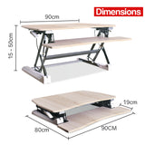 Fortia Desk Riser 90cm Wide Adjustable Sit to Stand for Dual Monitor, Keyboard, Laptop, Beech