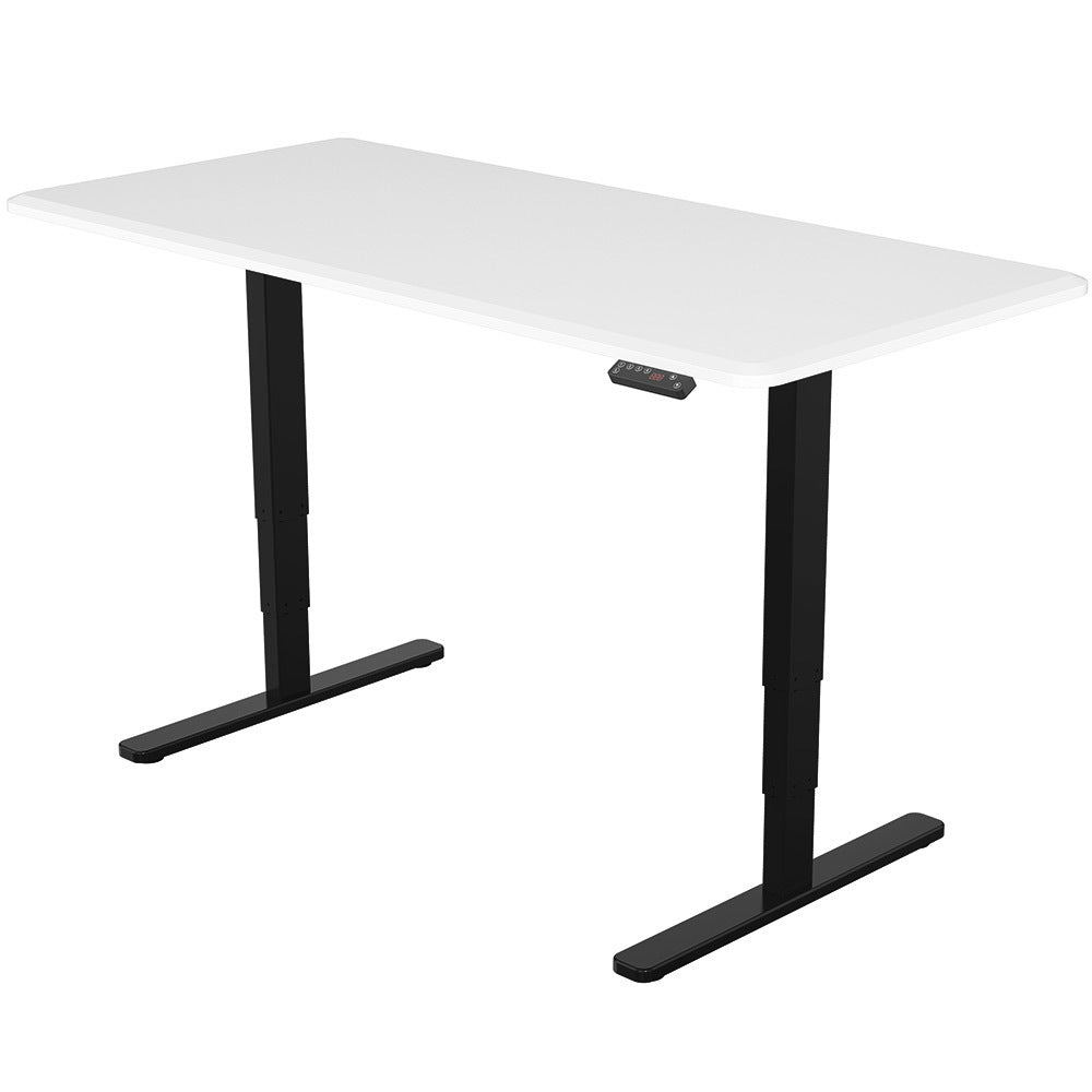 Fortia Sit To Stand Up Standing Desk, 150x70cm, 62-128cm Electric Adjustable Height, Dual Motor, 120kg Load, Arched, White/Black Frame