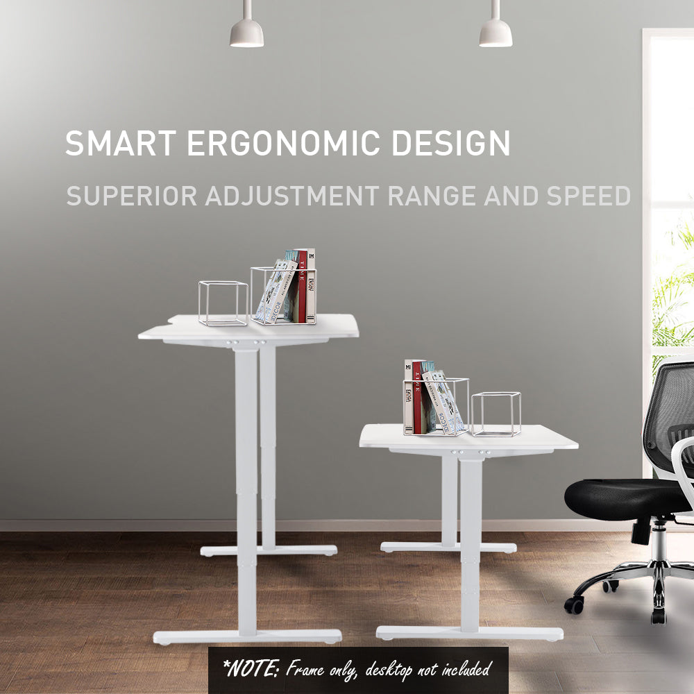 Fortia Sit To Stand Up Standing Desk, 150x70cm, 62-128cm Electric Adjustable Height, Dual Motor, 120kg Load, Arched, White/Black Frame