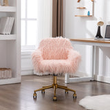 Fluffy Office Chair Faux Fur Modern Swivel Desk Chair for Women And Girls-Pink