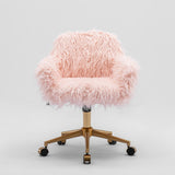 Fluffy Office Chair Faux Fur Modern Swivel Desk Chair for Women And Girls-Pink